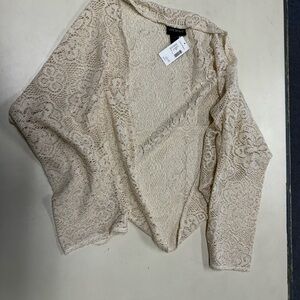 Lane Bryant Lace Open-Front Cardigan in Beige-Cream